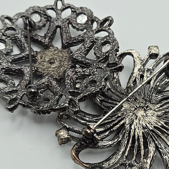 VTG Brooch 2PC Dark Academia Whimsigoth Grunge Spiral Rhinestone Marcasite Pins - Picture 2 of 12